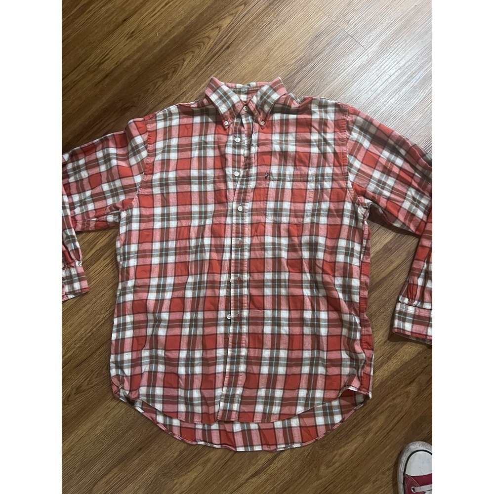 Brooks Brothers Shirt Mens Large‎ Orange Plaid Flannel Long Sleeve